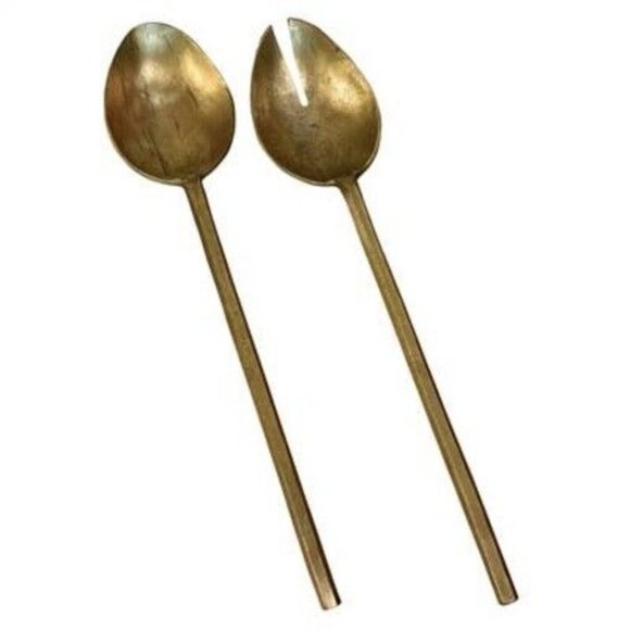 NEW! SET 2 Hendrix ANTIQUE Brass Salad Servers - Picture 1 of 3